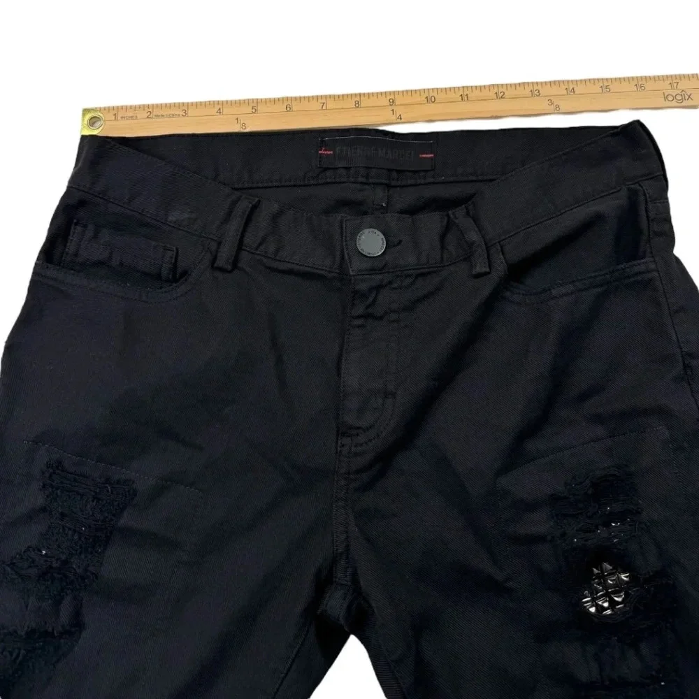 Etienne Marcel Jeans Black Distressed Skinny Denim Biker Moto studs - Picture 10 of 13